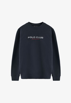 Granatowy sweatshirt wykonany z mieszanki bawełny, z okrągłym dekoltem i prążkowanymi mankietami. Nadruk "POLO CLUB ESTABLISHED 2012" w kolorze białym i czerwonym.