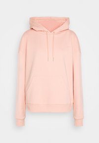Felpa con cappuccio rosa chiaro realizzata in morbido tessuto. Presenta una tasca frontale, un cordino e polsini e orlo a costine.