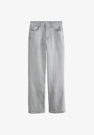 Helehallid sirge säärega teksapüksid, millel on ees- ja tagataskud, vööaasad ning nööp- ja tõmblukuga kinnis.