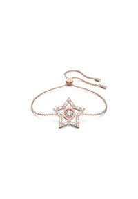 Armband aus Roségold mit einem sternförmigen Design, das einen zentralen runden Stein zeigt, umgeben von klaren Edelsteinen und einer verstellbaren Kette.