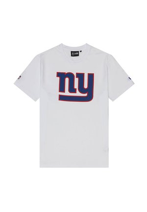 White short-sleeve t-shirt with a blue and red "ny" logo on the front, round neckline, and regular fit. Soft cotton material.