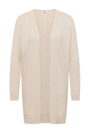 Cardigan beige à manches longues, ouverture devant, avec poignets et ourlet côtelés, tissu tricot léger,  étiquette "CECIL" à l'intérieur de l'encolure.