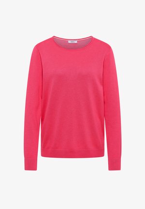 Trui met lange mouwen en ronde hals in effen felroze met geribbelde manchetten en zoom, met het label "CECIL" bij de halslijn.