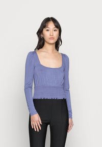 Even&Odd SHIRRING DETAIL LONG SLEEVE CROP WITH GATHER - Camisola de manga comprida - blue