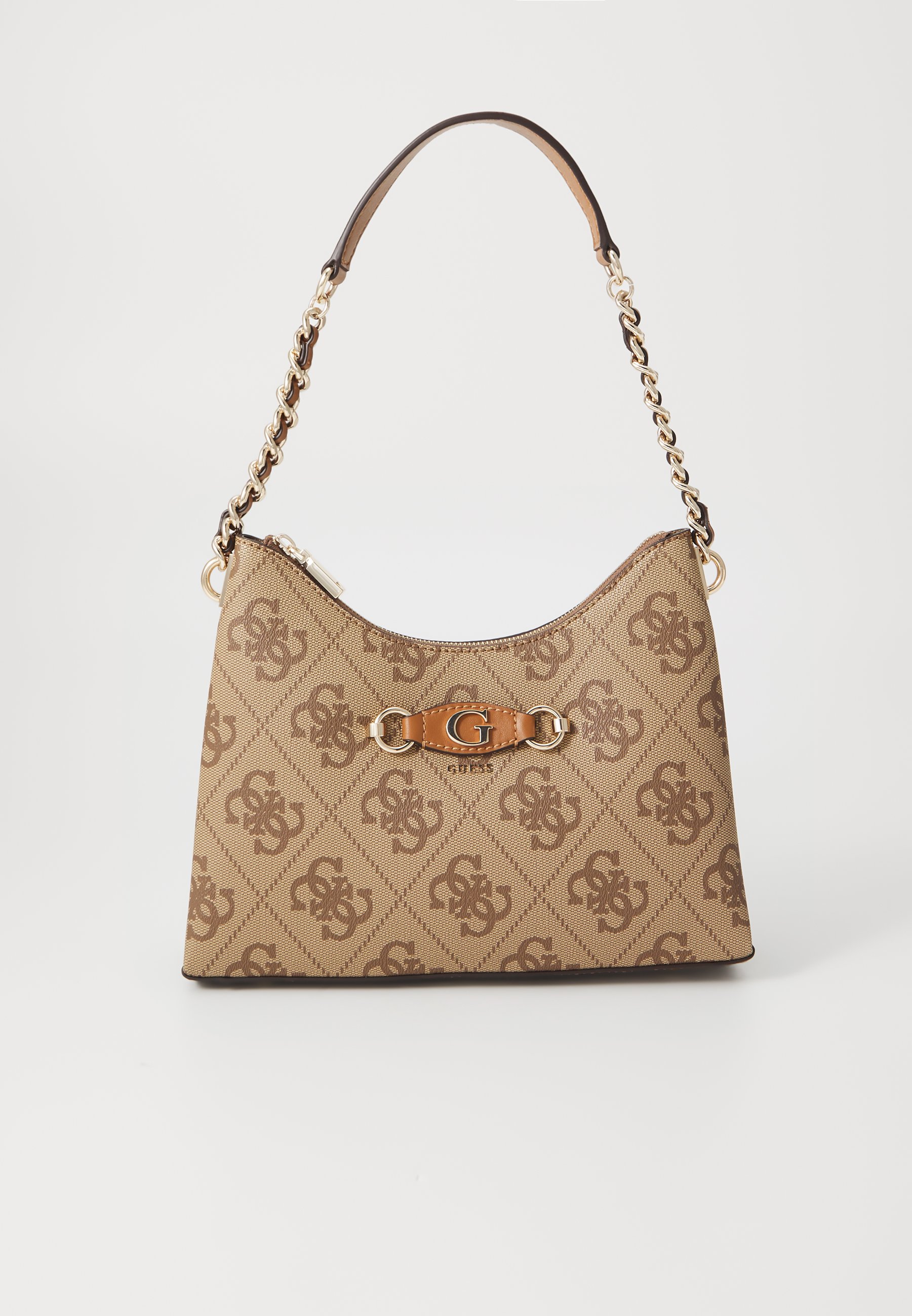 Guess IZZY TOP ZIP SHOULDER BAG - Handbag - latte logo/beige