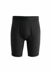 Black form-fitting athletic shorts with a wide waistband and visible stitching details, displayed on a plain white background.