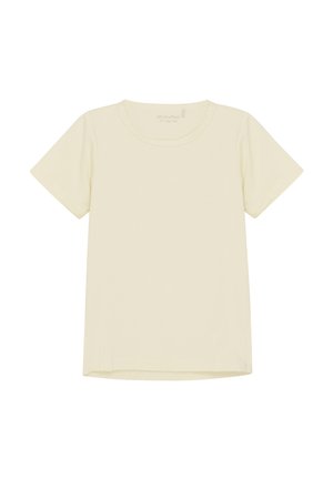 Kortärmad T-shirt med rund halsringning i ljusgul, tillverkad av mjuk bomull. Har en rak fåll och en minimalistisk design utan mönster eller detaljer.