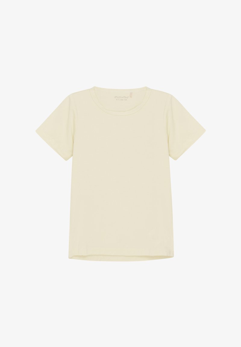 Krátky rukáv, tričko s okrúhlym výstrihom v svetlosti žltej farbe, vyrobené z jemnej bavlny. Má rovný lem a minimalistický dizajn bez vzorov alebo akcentov.