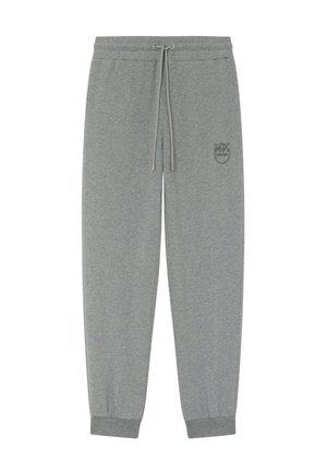 Pantaloni della tuta grigi realizzati in un tessuto morbido, con una vita elasticizzata e cordino, polsini alle caviglie e un piccolo dettaglio logo tono su tono.