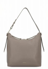 Mala de ombro em pele cinzenta com design descontraído, fecho superior de correr e uma alça única ajustável. Apresenta um detalhe subtil do logótipo na base.