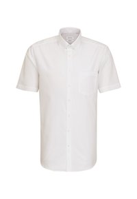 Chemise blanche à manches courtes, avec un tissu lisse, une poche poitrine unique et un design de col classique. Dotée de boutons blancs.