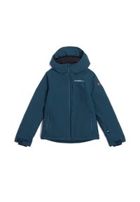 Veste isolée teal avec une capuche, fermeture éclair à l'avant, deux poches latérales et logo sur la poitrine. Dispose de réglages aux poignets pour un ajustement parfait.