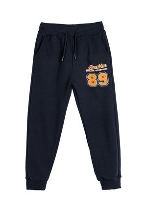 Pantalons de survêtement navy avec taille élastique et cordon de serrage, dotés d'un logo orange imprimé "Brooklyn Athletic Department" et du numéro "89".