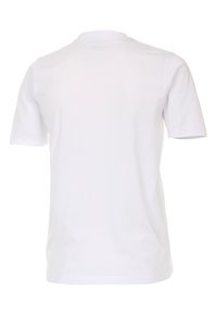 Witte katoenen t-shirt met korte mouwen, ronde halslijn en een gladde structuur. Heeft geen grafische elementen of versieringen.