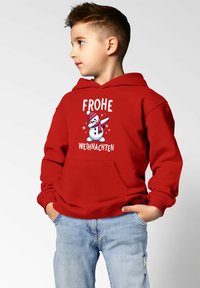 MoonWorks WEIHNACHTSMOTIVE LUSTIGE GESCHENKE OUTFIT - Kapuzenpullover - dabbing schneemann rot