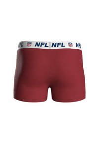Vinröda NFL-boxerbriefs med en vit midja som har upprepade NFL-logotyper och marinblå "NFL"-text.