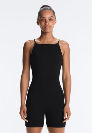 OYSHO EVERMOVE BOAT NECK SHORT JUMPSUIT - Kezeslábas - black