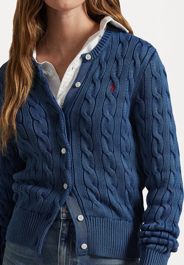 CABLE KNIT COTTON CARDIGAN - Cardigan - indigo3
