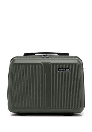 Étui de voyage rectangulaire rigide vert foncé avec texture côtelée, poignée noire, fermeture éclair, et logo Wittchen sur le devant.