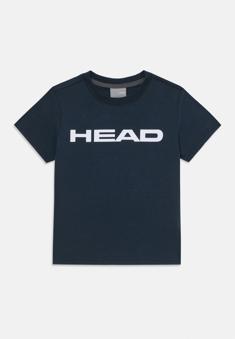 T-shirt de algodão azul marinho com um grande logótipo branco "HEAD" na parte da frente. Mangas curtas e um clássico decote redondo.