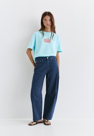 PULL&BEAR, OVERSIZE LOBSTER GRAPHIC - T-SHIRT - T-shirt imprimé - turquoise
