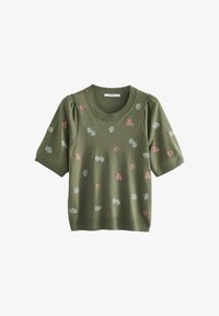Ej vald, khaki green floral embroidery