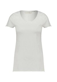 Witte T-shirt met korte mouwen en een ronde hals, gemaakt van zachte, lichtgewicht stof. Heeft een ontspannen pasvorm en subtiele textuur.