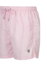 Roze zwembroek vervaardigd uit lichtgewicht, gladde stof met een elastische tailleband, koord en zijzakken. Beschikt over een klein logo-detail.