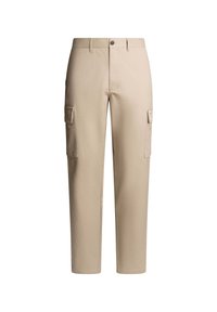 Beige cargobroeken van geweven stof, met twee zijzakken, een rechte pasvorm en een knoopsluiting in de taille.