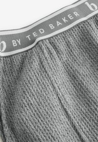 Ceinture en tissu tricoté gris avec un motif texturé et une bande contrastante gris clair, portant l'inscription "by TED BAKER" imprimée en blanc.