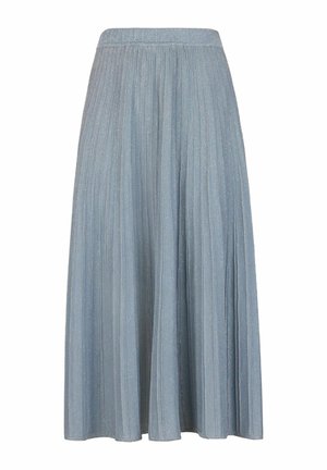 Gonna midi plissettata in blu chiaro con una finitura texturizzata. Caratterizzata da una vita elastica e una silhouette fluida. Ideale per uno styling versatile.