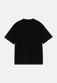 Camiseta de algodón negra con manga corta, cuello redondo y un diseño sencillo. Textura suave, sin patrones ni acentos visibles.