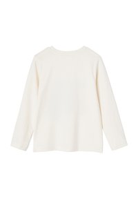 Langärmliges, einfarbiges T-Shirt in Cremefarbe. Aus weichem Baumwollstoff gefertigt, mit Rundhalsausschnitt und seitlichen Schlitzen für mehr Bewegungsfreiheit.