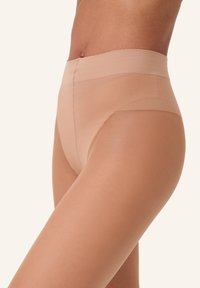 Collant trasparenti nudi con una texture liscia; vita alta e design senza cuciture per il massimo comfort; materiale morbido e leggero.