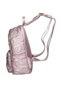 Zaino rosa oro con un motivo a spirale testurizzato, chiusura con zip, schienale imbottito e spallacci regolabili per comfort e stile.
