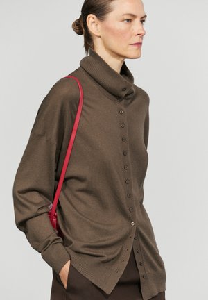 Massimo Dutti, TURTLENECK BUTTON-DETAIL CARDIGAN - Cardigan - khaki
