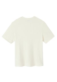 T-shirt à manches courtes, col rond, en tissu tricoté blanc cassé, avec une surface texturée, un ourlet droit et une coupe décontractée.
