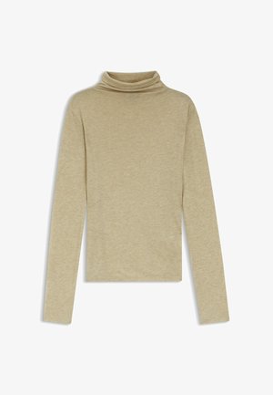 Licht beige coltrui met lange mouwen, gemaakt van zachte stof met een ontspannen pasvorm, voorzien van een subtiele textuur en twee zijnaden.