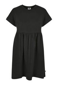 Robe noire à manches courtes avec encolure ronde, taille froncée et jupe ample, fabriquée par Urban Classics.