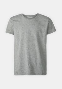 Gray short-sleeve t-shirt made from soft cotton blend. Features a crew neckline and a simple, smooth texture without patterns or accents.
