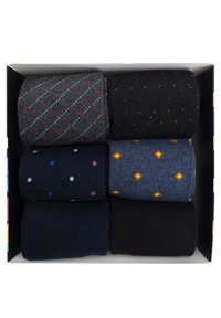 Set di sei paia di calzini in colori e fantasie assortiti: argyle, pois e forme a diamante, realizzati in un tessuto testurizzato.
