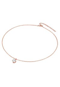 Collana in oro rosa con pendente in pietra trasparente in un montaggio esagonale, caratterizzata da un delicato design a catena texturizzato.