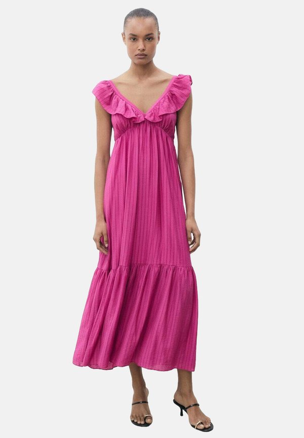 WITH RUFFLE NECKLINE - Maxikleid - fuchsia