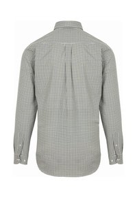 Langekleurige geruite shirt met een spread collar, met een groen, wit en zwart ruitpatroon en knoopmanchetten. De achterkant heeft een geplooid detail.