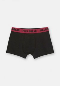 Fekete boxer alsónadrág, testhezálló fazonban. Piros derékpánttal rendelkezik, rajta a "PULL&BEAR" felirattal. Puha szövetből készült, sima tapintással.