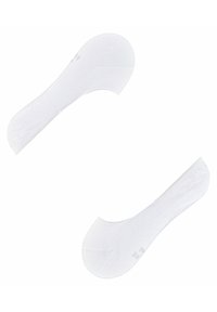 Calcetines blancos, de corte bajo, hechos de una tela suave y elástica. Presenta una textura lisa y un diseño de punta redondeada sin patrones ni acentos visibles.