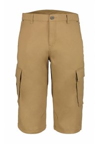 Beige cargo-shorts lavet af letvægtsstof, med sidelommer, knaplukning og regulær pasform. Glat tekstur med lige kant.