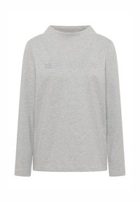 Helle graue Langarmcrewneck-Shirt mit dezent reflektierendem Text auf der Brust, der "Reflections Urban Contract" lautet.