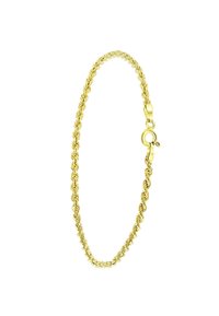 Gouden armband met gedraaide schakelontwerp en musketonhaak. Glad oppervlak, ronde vorm en glanzende afwerking. Gedetailleerd vakmanschap is duidelijk zichtbaar.