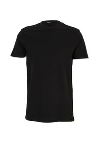 Tricou negru din bumbac, cu guler rotund, mâneci scurte și o croială clasică. Textură netedă, fără modele sau embellismente vizibile.
